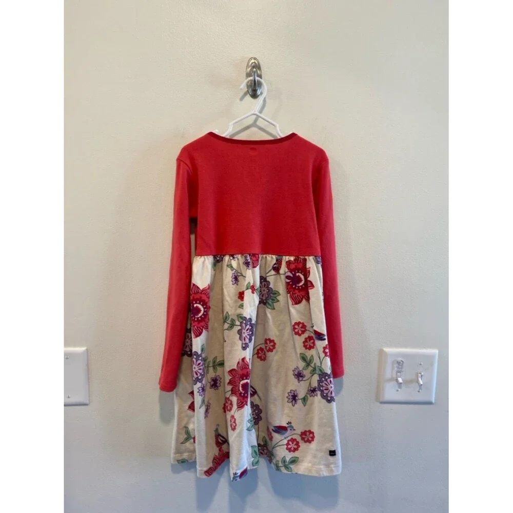 Tea collection girls long sleeve dress size 7 floral and bird print China Asia